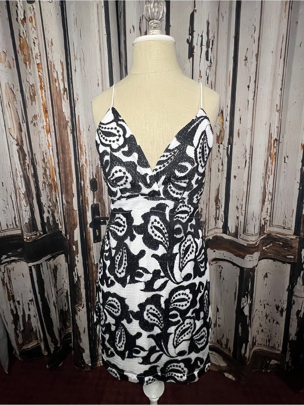 Anthropologie Black & White Floral V-Neck Slip Dress